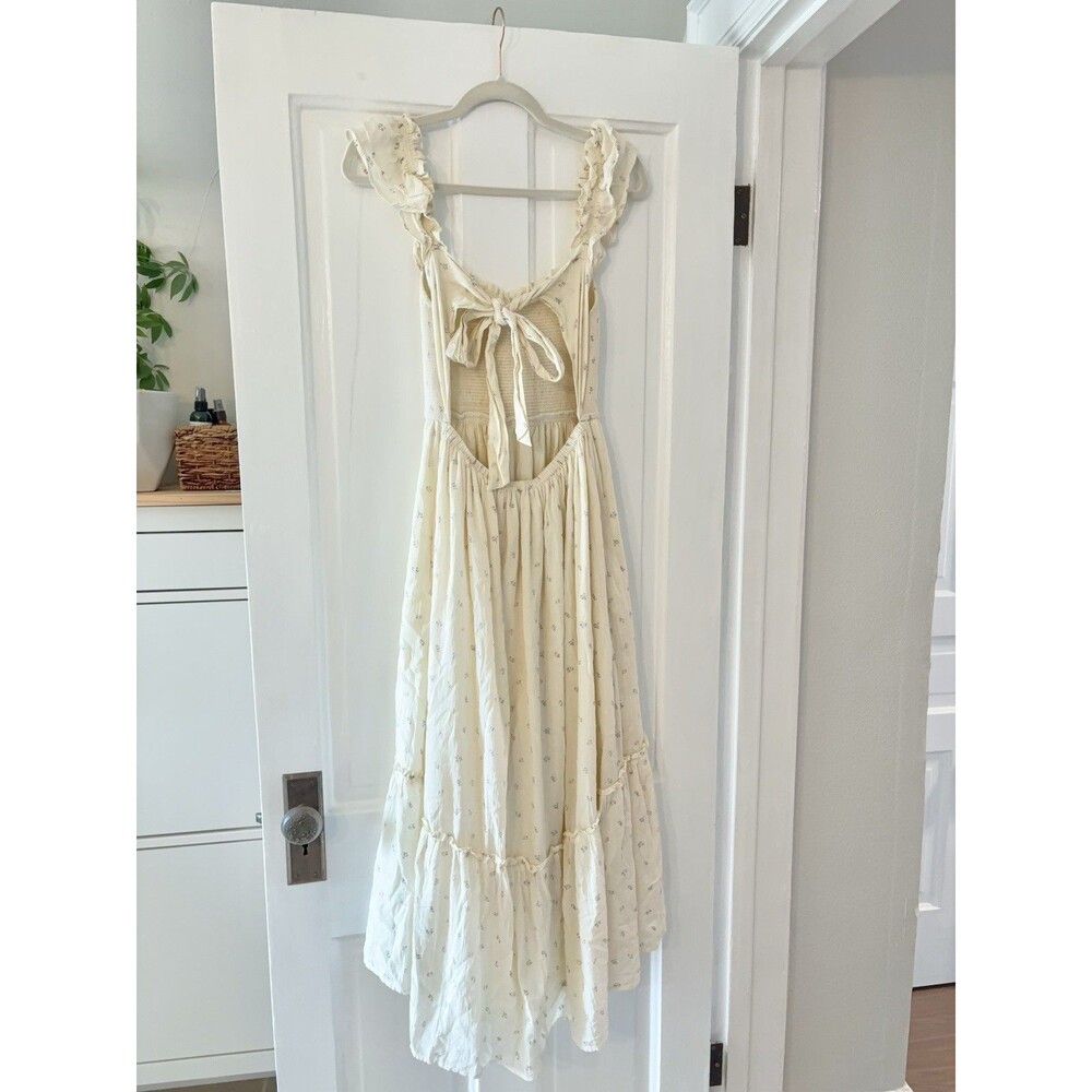 American Eagle Midi Long Dress Ivory Ruffle Smocked Floral Tiered Cottage SMALL - Picture 5 of 14
